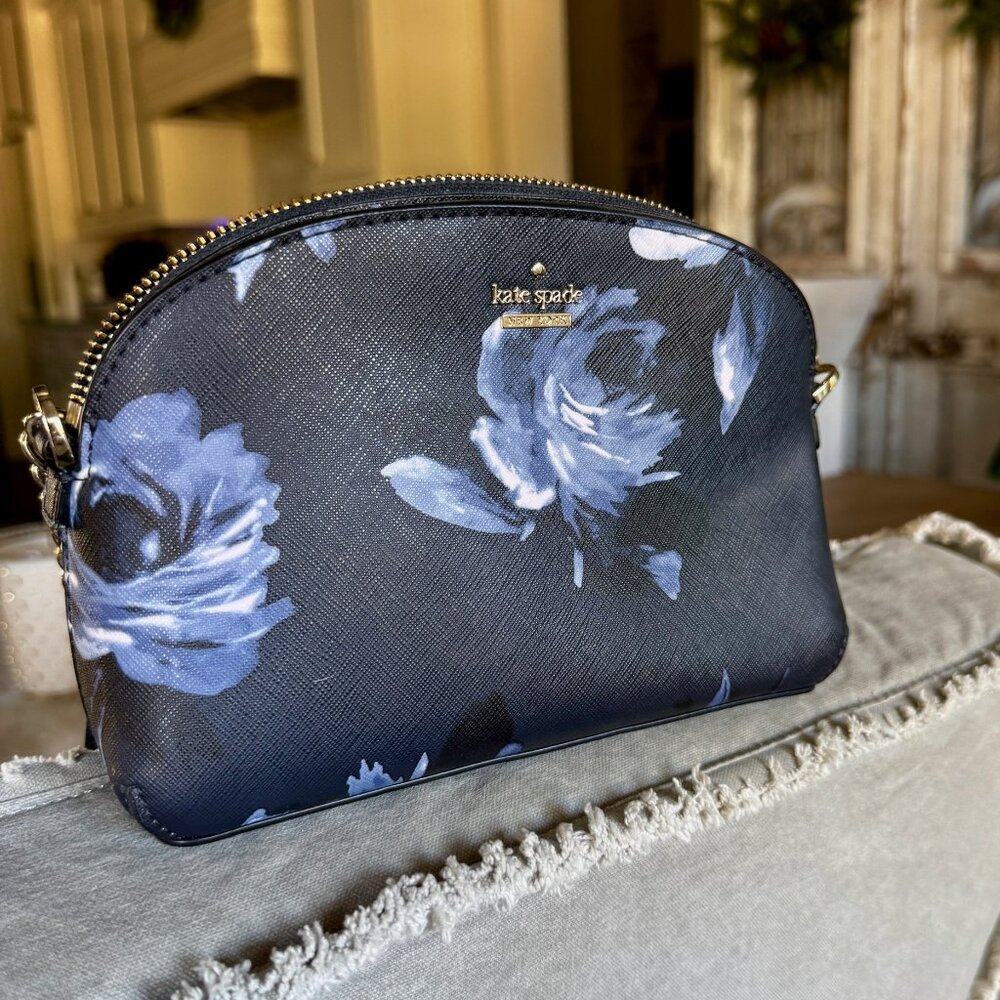 Kate Spade Black Floral Crossbody Bag Gold Chain Strap